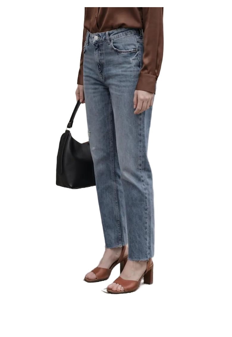 Blugi dama - talie inalta - lungime glezna - albastru inchis - denim -