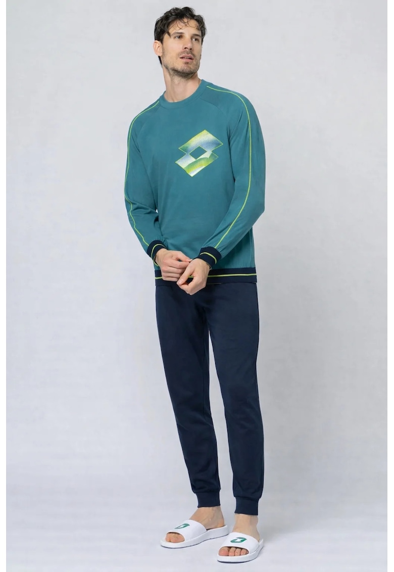 Pijama lunga cu imprimeu logo - Verde