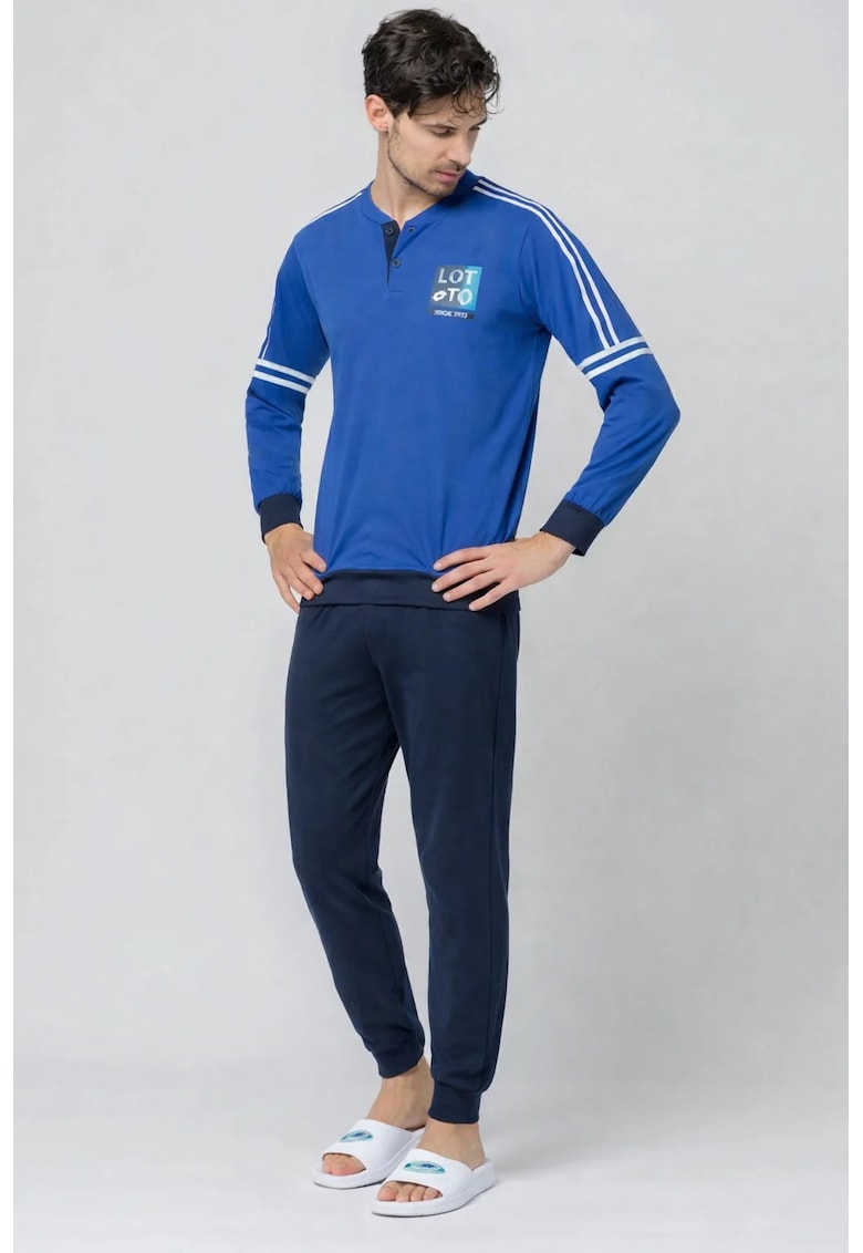 Pijama lunga din bumbac - Albastru