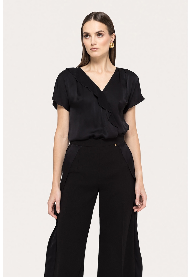 Pantaloni drepti cu croiala ampla si talie inalta - Negru