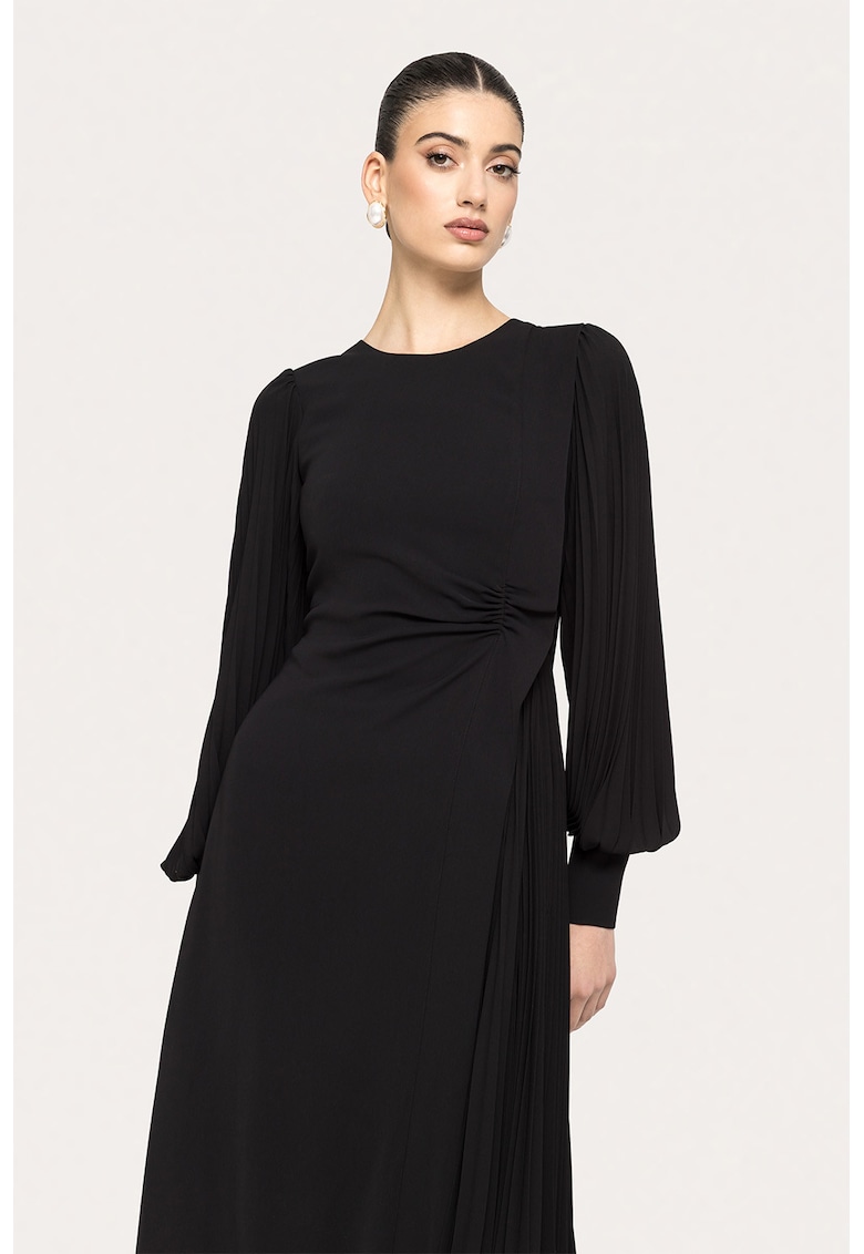 Rochie midi cu detalii plisate - Negru