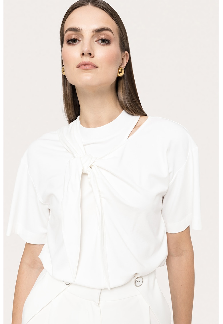 Bluza cu model uni si maneci scurte - Crem