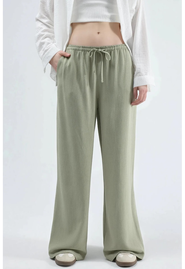 Pantaloni dama - largi - verde - viscoza - in