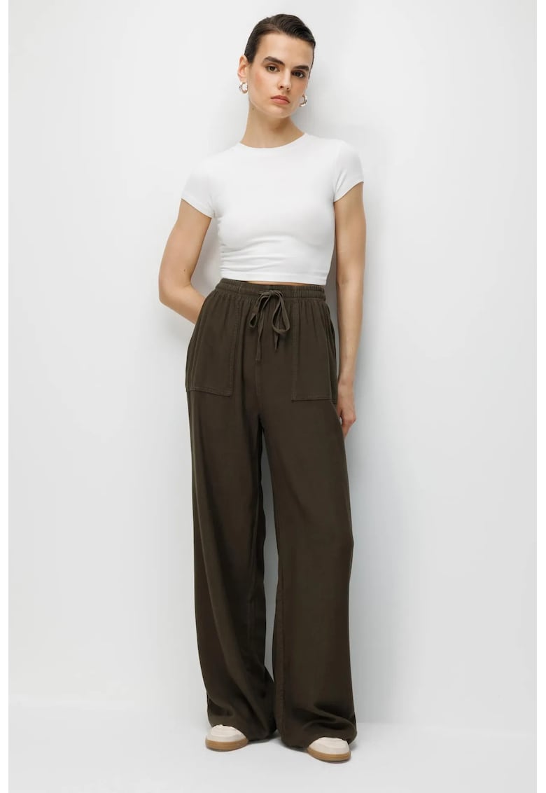 Pantaloni dama - talie elastica - maro - textil