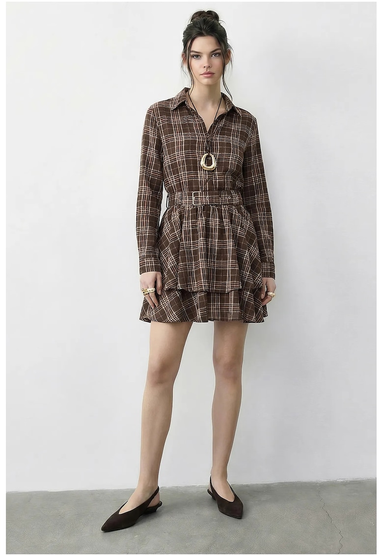 Rochie camasa - carouri - maro - bumbac
