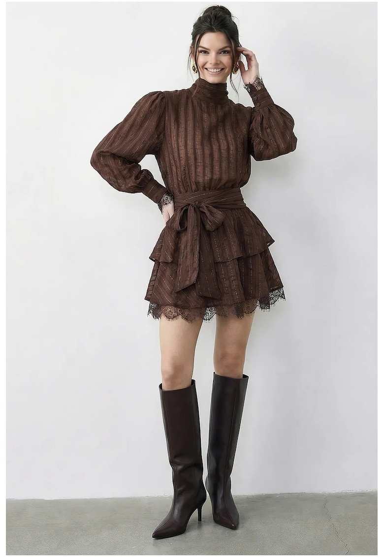 Rochie Mini Guler Inalt - Maro - Poliester -