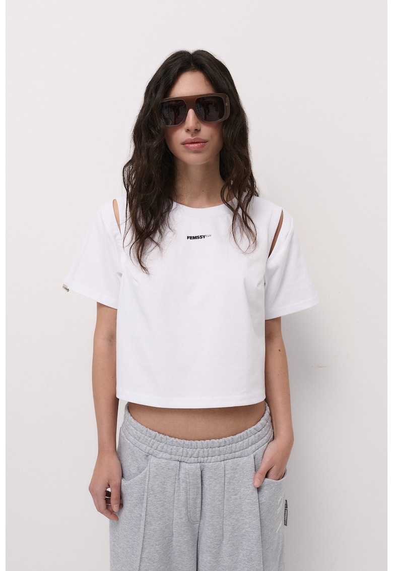 Tricou crop din bumbac Edge - Alb