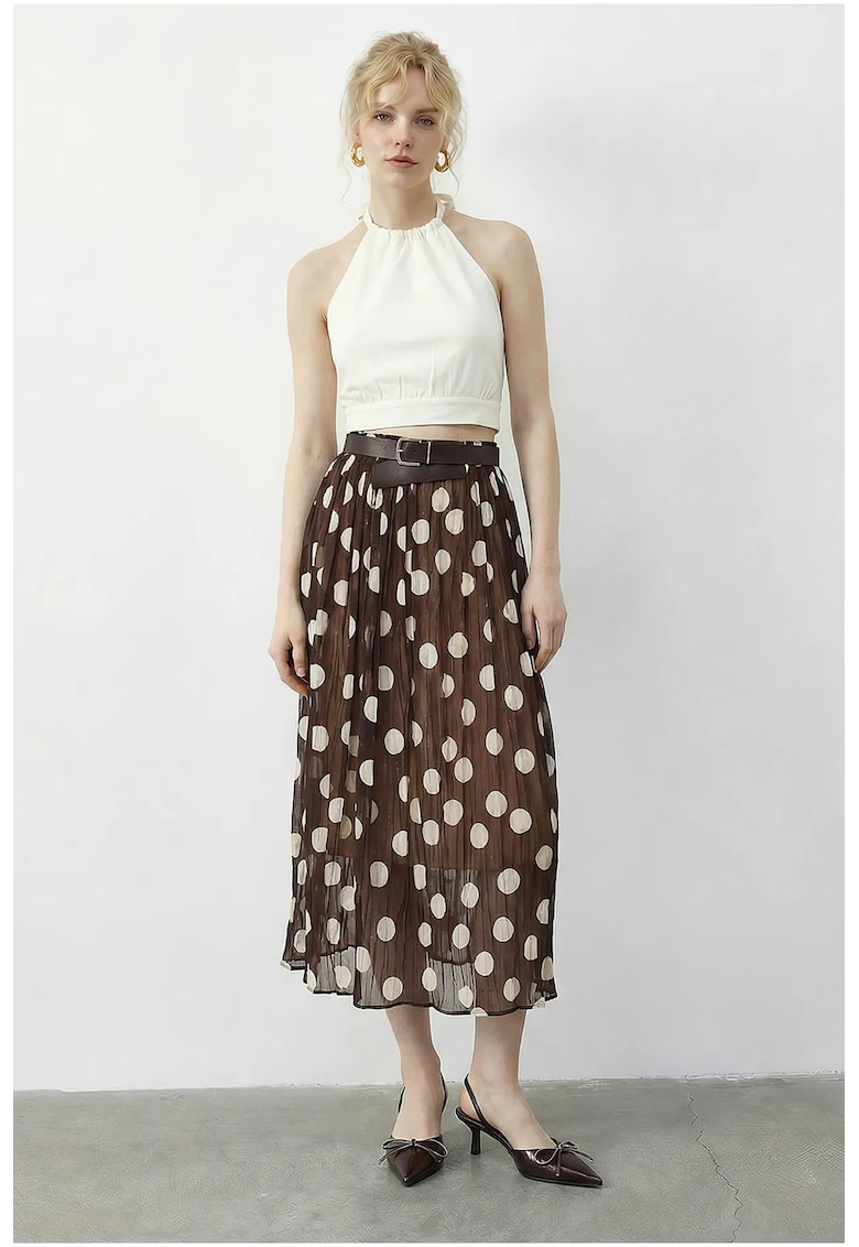 Fusta maxi talie inalta - buline - textil - Maro