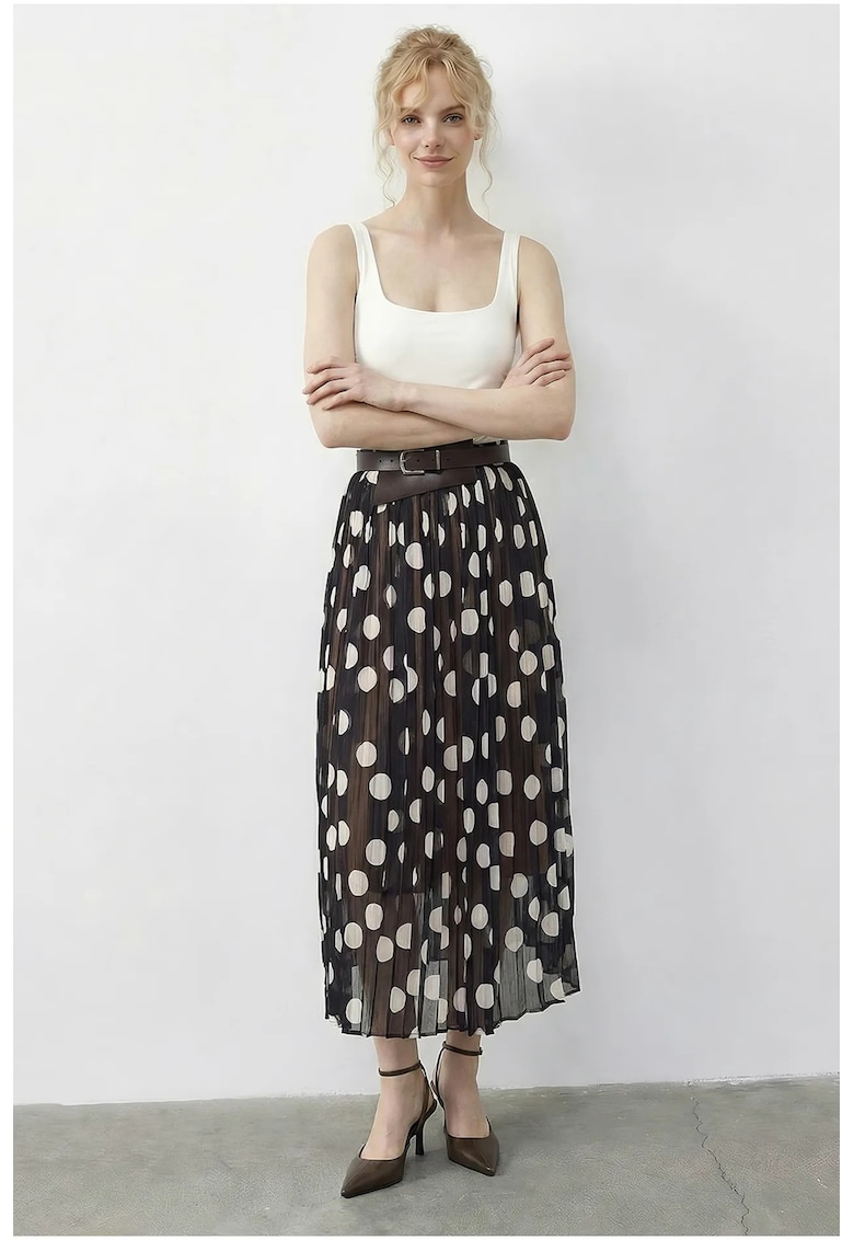 Fusta maxi talie inalta - buline - textil - Negru