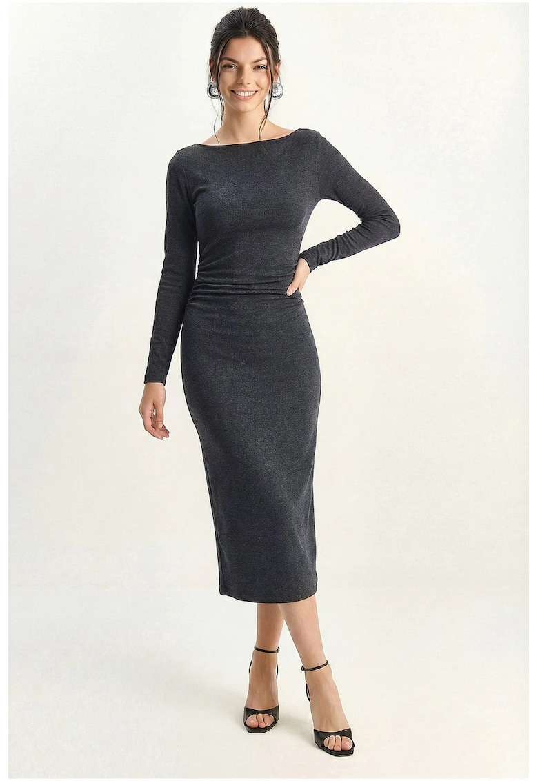 Rochie midi dama - bodycon - gri carbune - jerseu