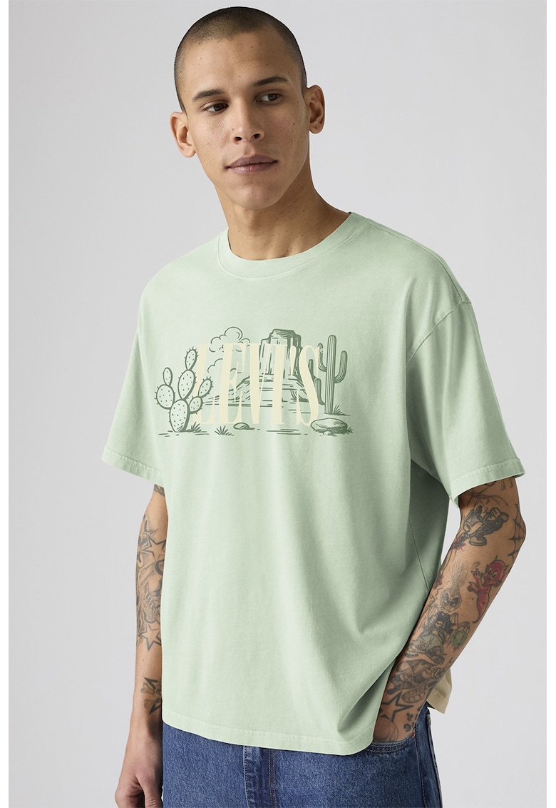 Tricou lejer din bumbac cu imprimeu - Verde pal