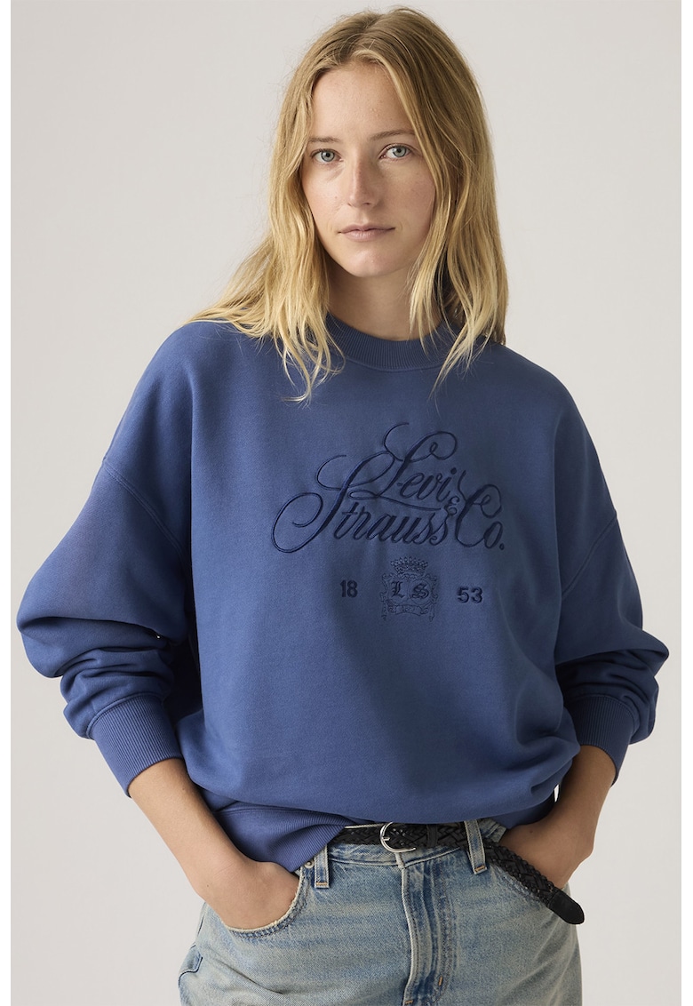 Bluza de trening din amestec de bumbac cu maneci cazute - Albastru inchis -