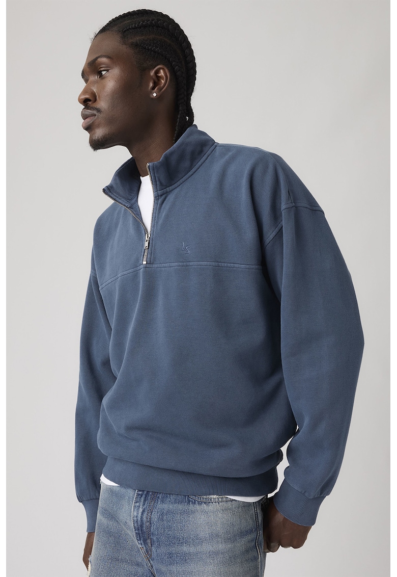 Bluza de trening din bumbac cu fermoar scurt - Albastru prafuit -