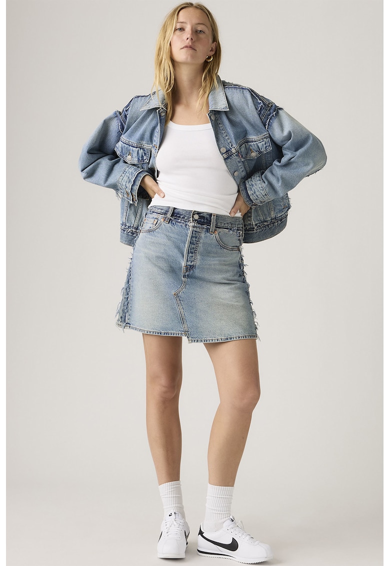 Fusta evazata de denim - Albastru pastel -