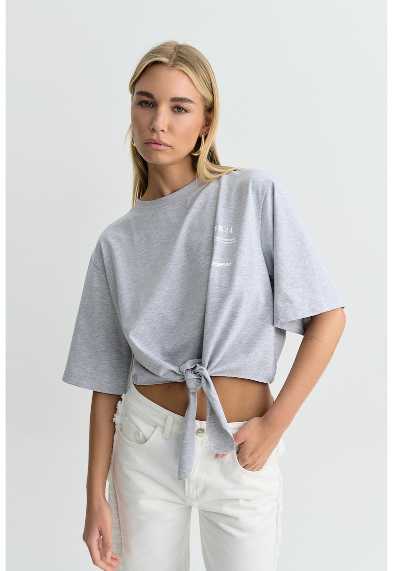 Tricou cu model asimetric Nela - Gri
