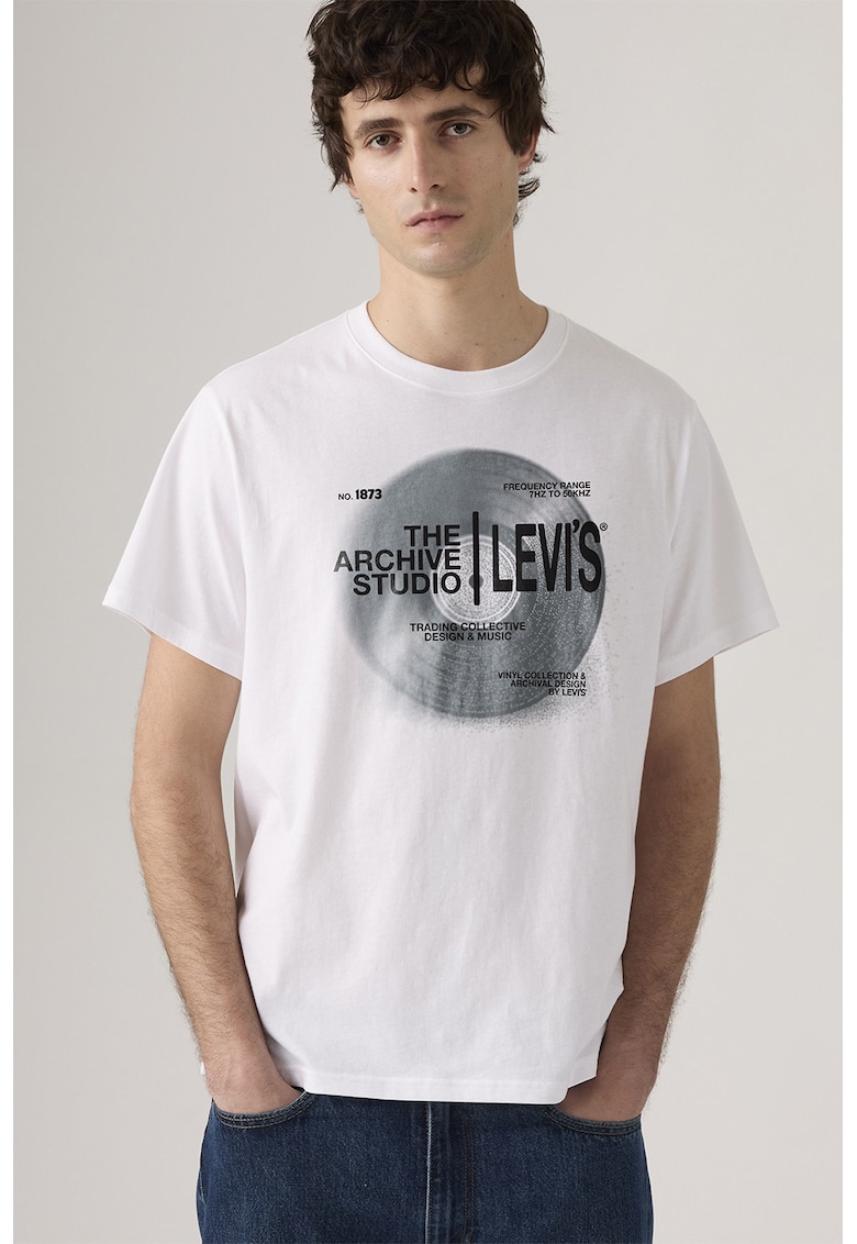 Tricou de bumbac cu decolteu rotund - Alb/Negru/Gri