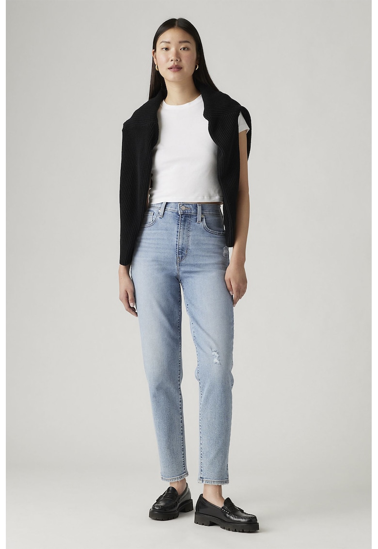 Blugi mom-fit cu talie inalta - Albastru deschis -