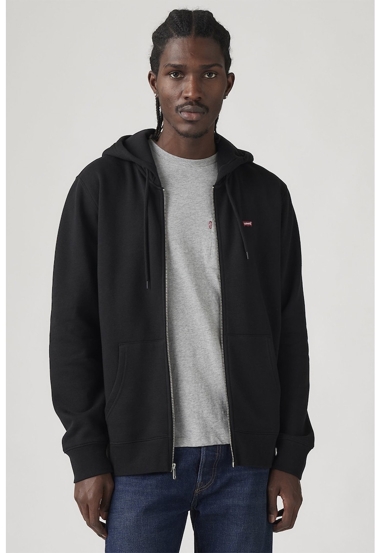 Hanorac cu fermoar si captuseala calduroasa - Negru