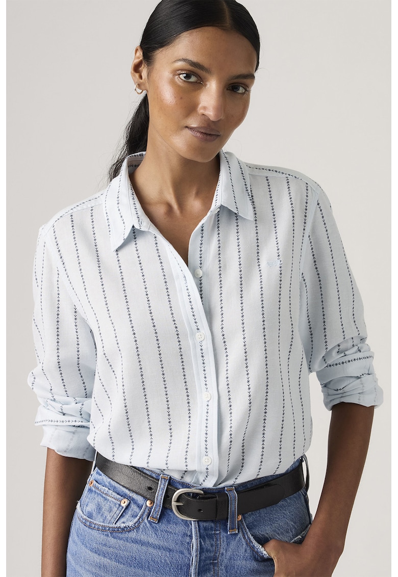 Camasa cu model in dungi si guler ascutit - Albastru deschis/Bleumarin