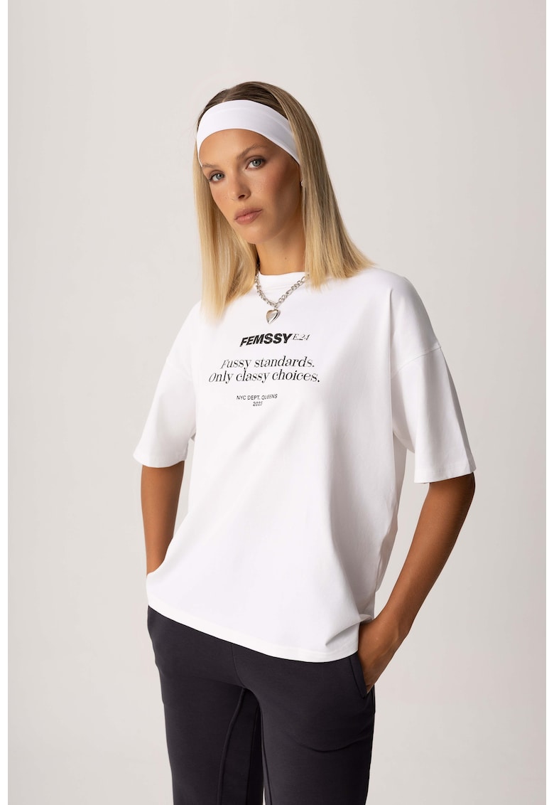 Tricou din bumbac cu imprimeu text Signa - Alb