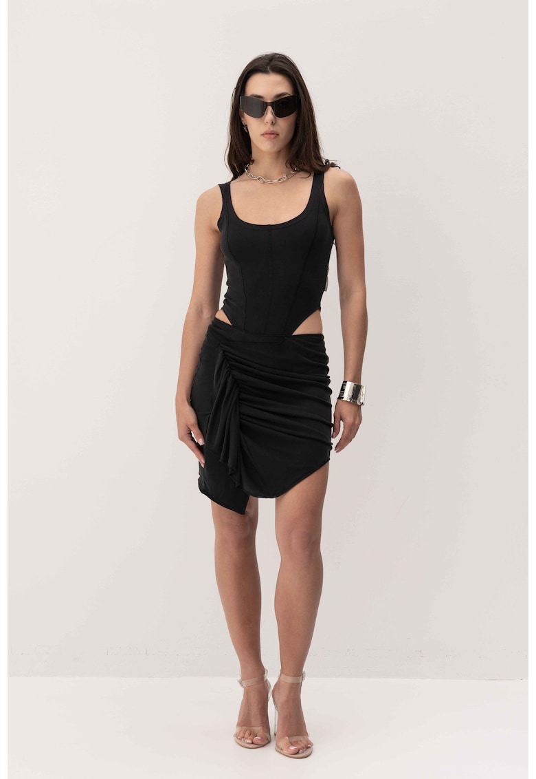 Set de top si fusta asimetrica Bow - Negru