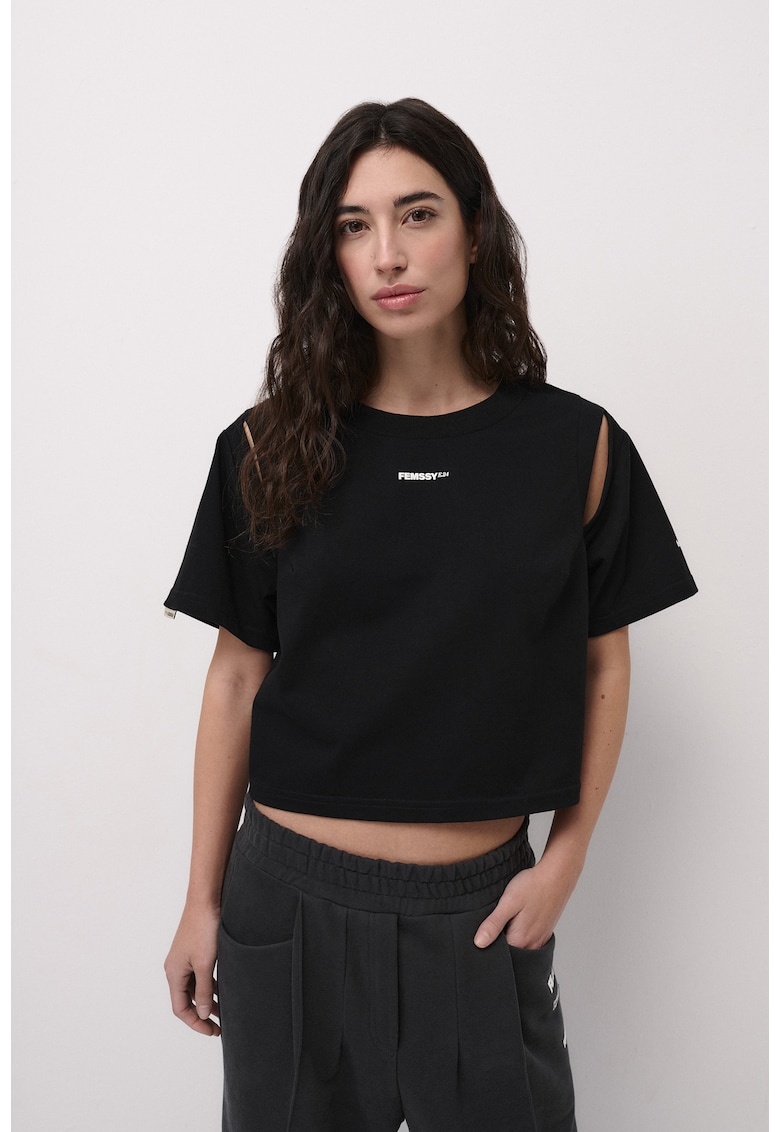 Tricou crop din bumbac Edge - Negru