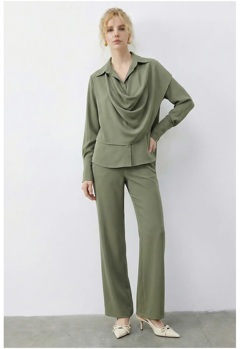 Compleu dama - din doua piese - talie inalta - verde - bumbac