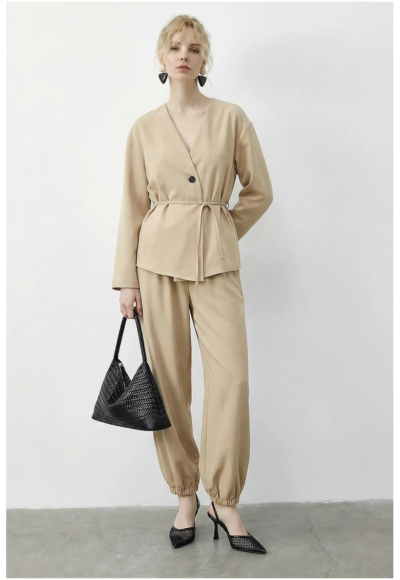 Compleu dama din doua piese - bej natural - poliester