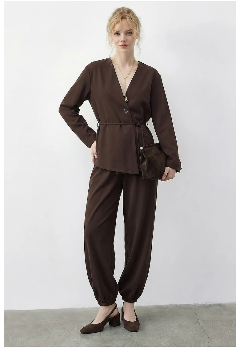 Costum pantaloni jogger - maro - poliester -