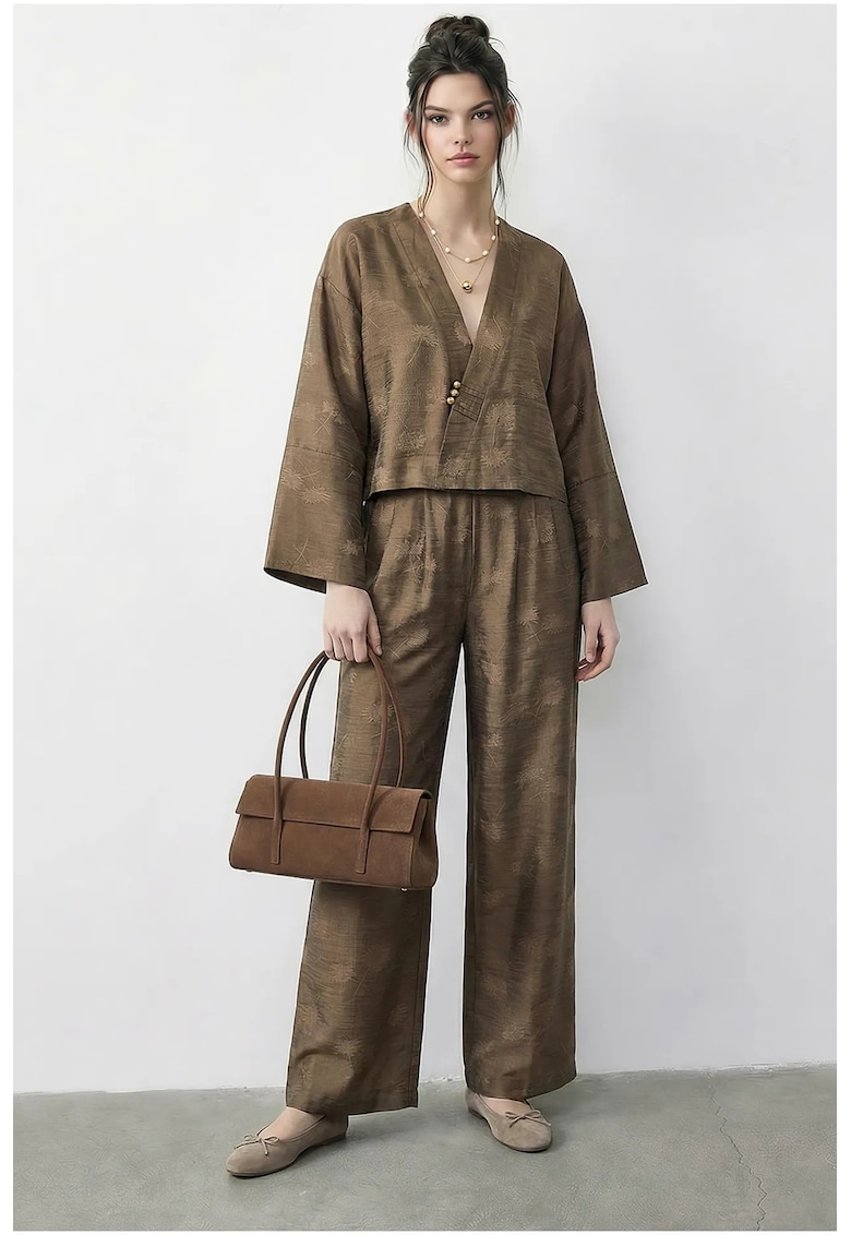 Compleu dama Oversized Floral - Verde - Tencel si Poliamida