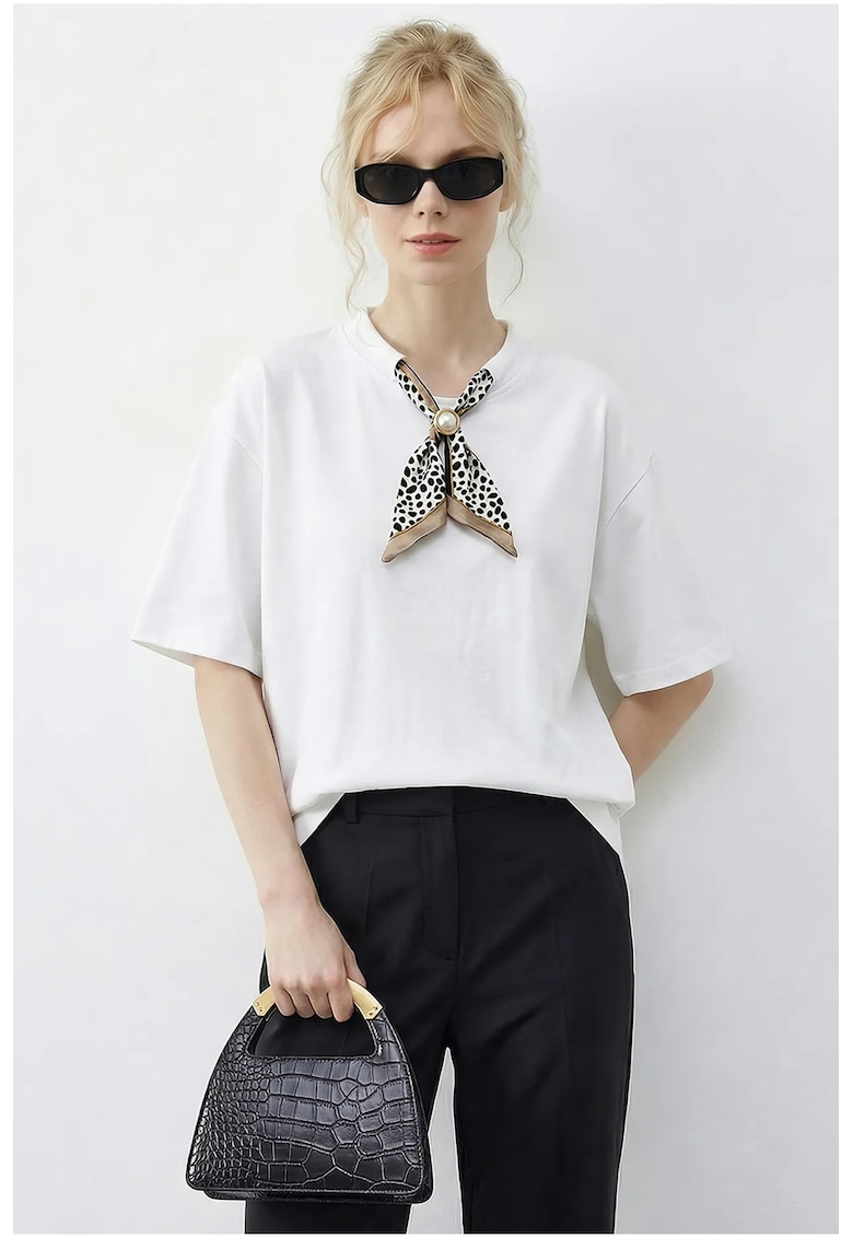 Tricou dama guler rotund - alb - bumbac