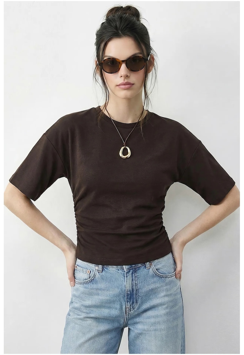 Tricou dama - Regular Fit - decolteu rotund - bumbac/elastan - maro