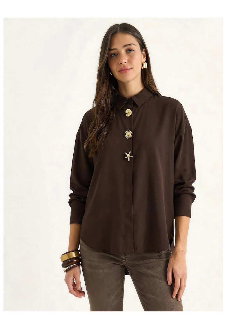 Camasa dama regular fit - din poplin - maro - bumbac