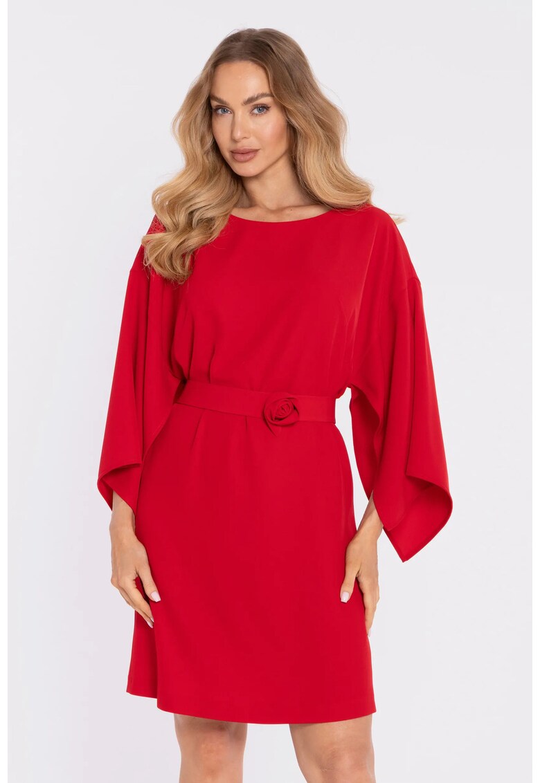 Rochie cu maneci largi si curea decorativa - albastru pudra - Rosu
