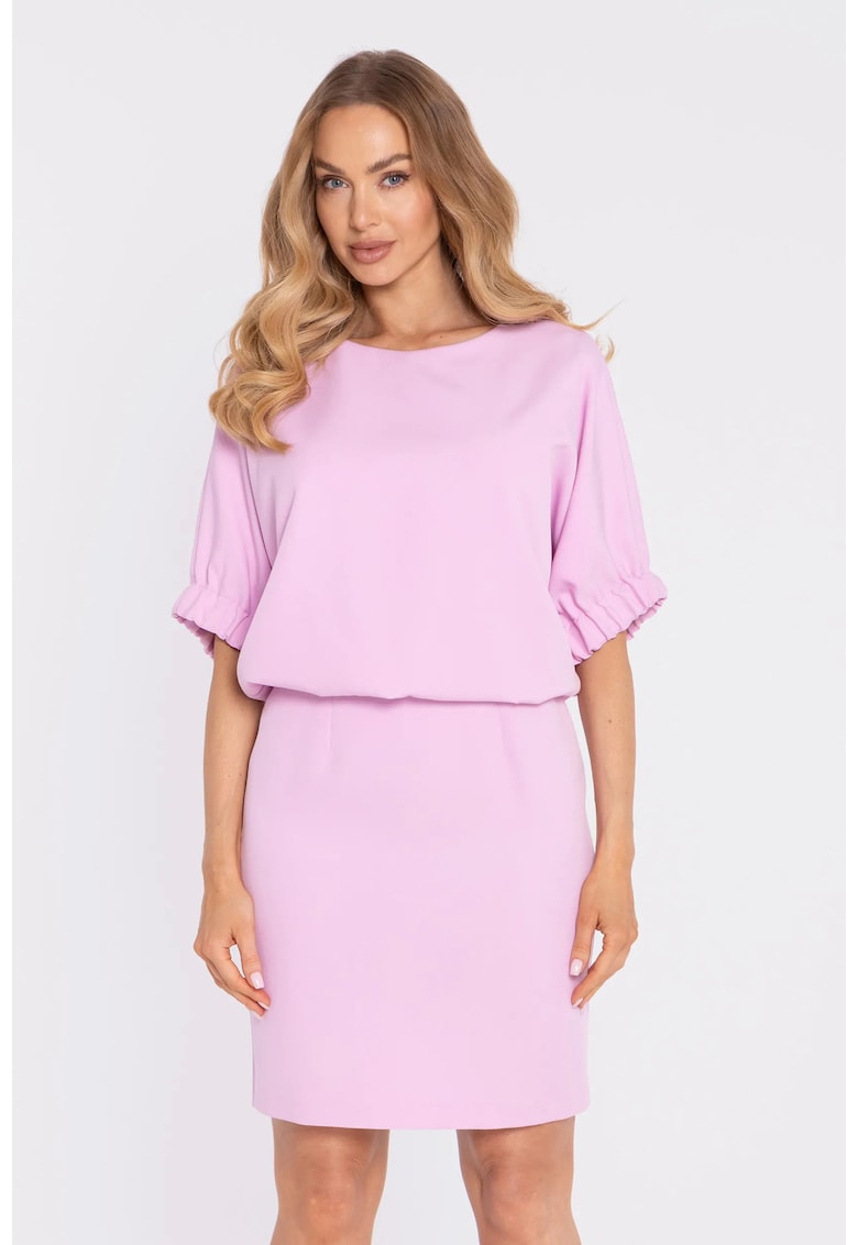 Rochie midi dreapta cu decolteu rotund - Roz pastel