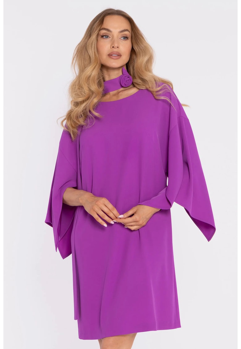 Rochie cu maneci largi si curea decorativa - albastru pudra - Violet