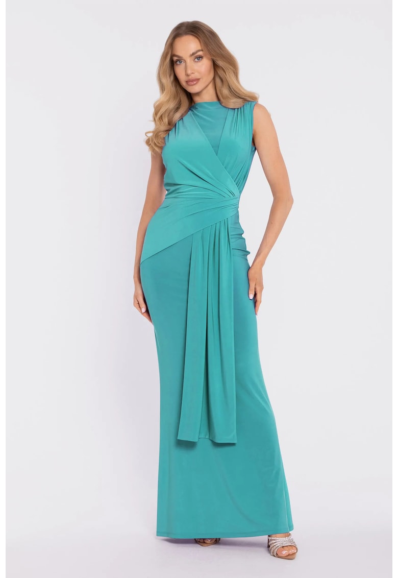Rochie maxi eleganta cu talie accentuata si drapaj - violet deschis - Turcoaz