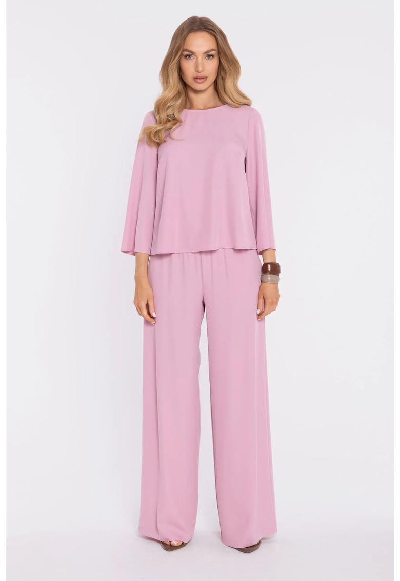 Pantaloni palazzo cu talie inalta - cu talie elastica - pulbere