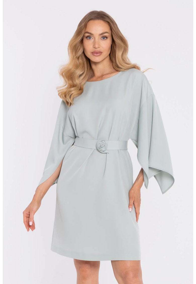 Rochie cu maneci largi si curea decorativa - albastru pudra - Verde menta