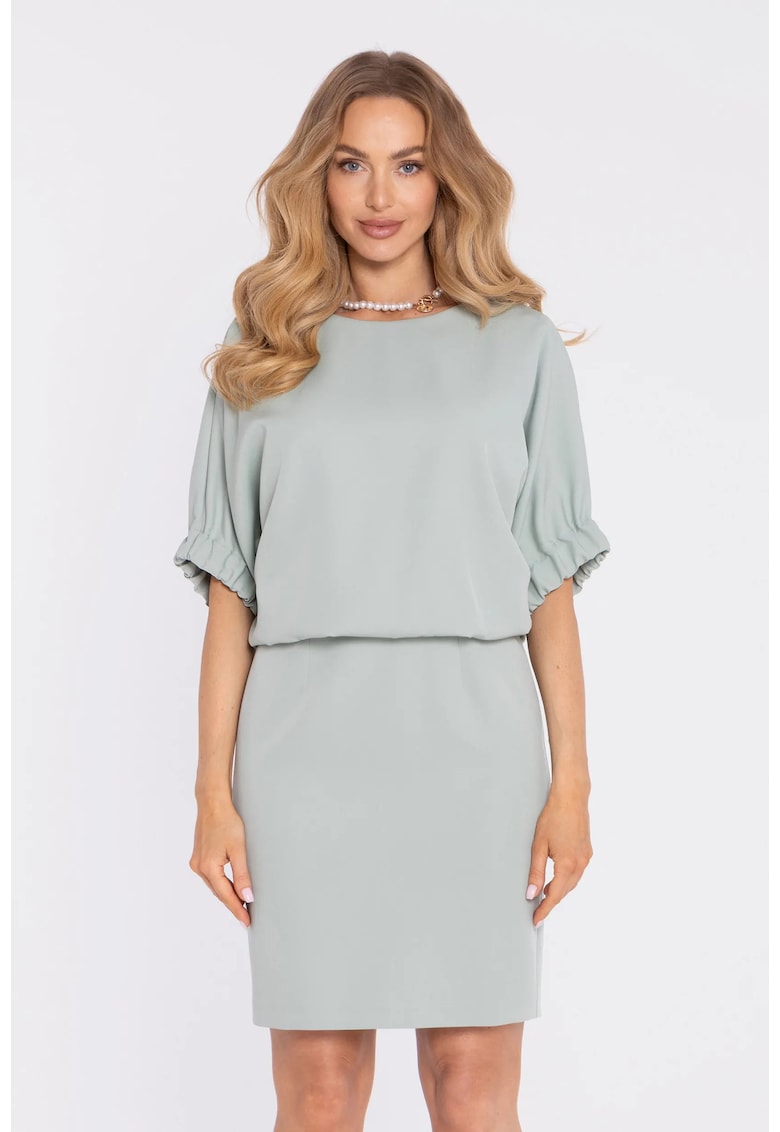 Rochie midi dreapta cu decolteu rotund - Verde menta