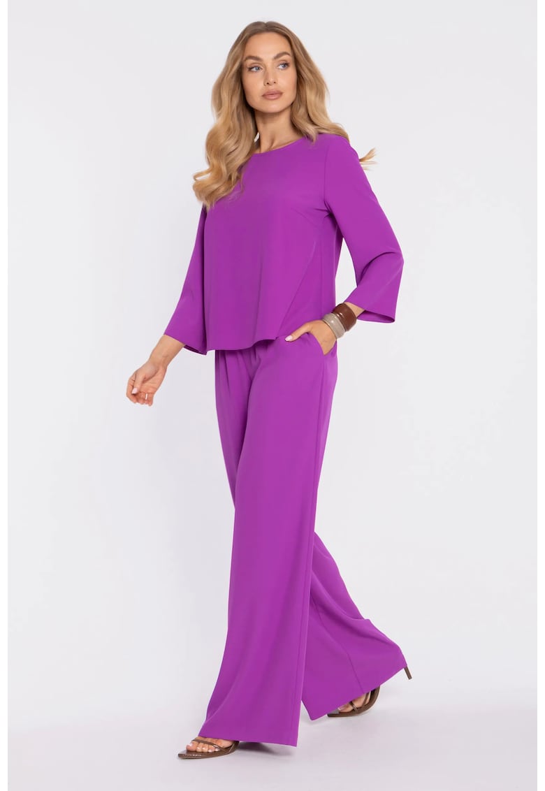 Pantaloni palazzo cu talie inalta si talie elastica - lavanda