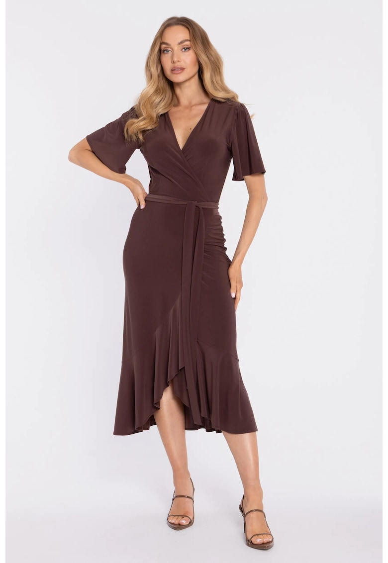 Rochie midi plic cu volan si incretit - negru