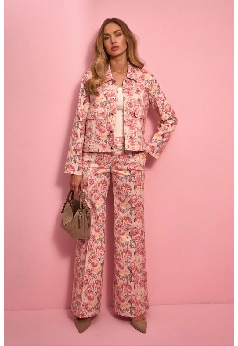 Pantaloni cu picior larg cu imprimeu floral - model 2