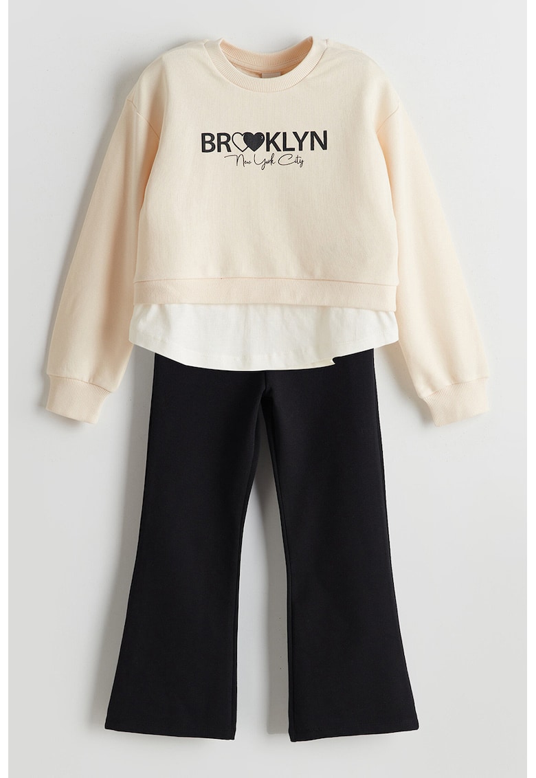 Set de bluza de trening si colanti evazati - Negru/Bej