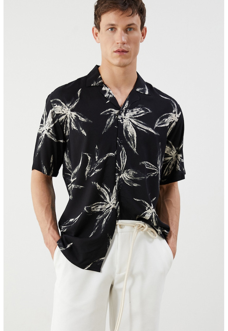 Camasa cu imprimeu floral - Negru/Alb murdar