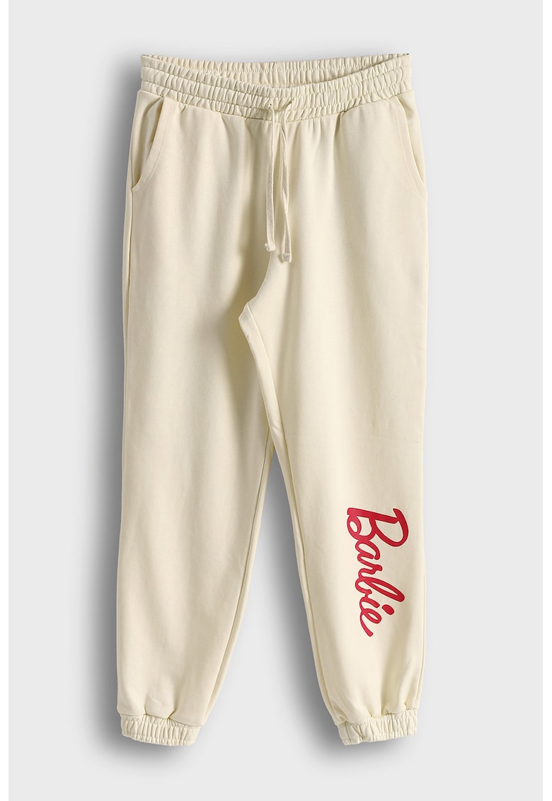 Pantaloni de trening din amestec de bumbac cu imprimeu Barbie - Alb fildes