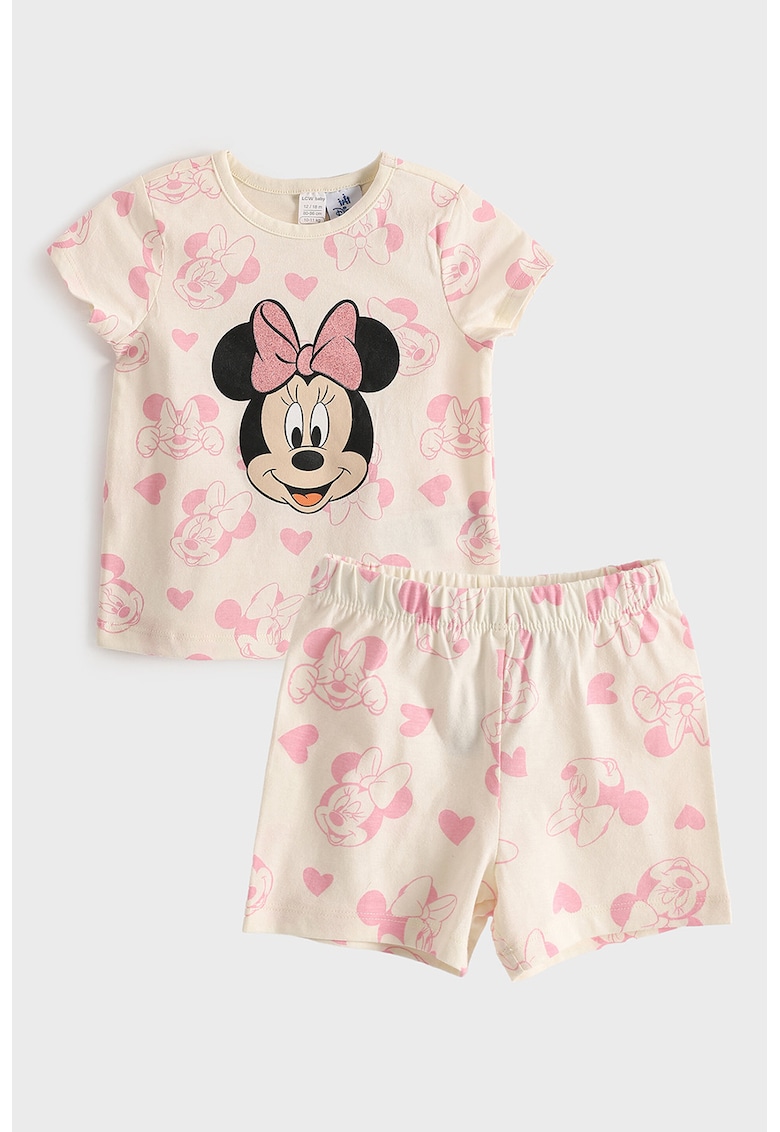 Set de tricou si pantaloni scurti din bumbac cu Minnie Mouse - Roz/Bej deschis
