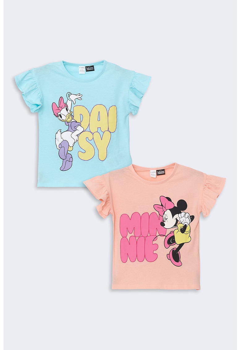 Set de tricouri cu Minnie Mouse si Daisy Duck - 2 piese - Albastru glaciar/Roz