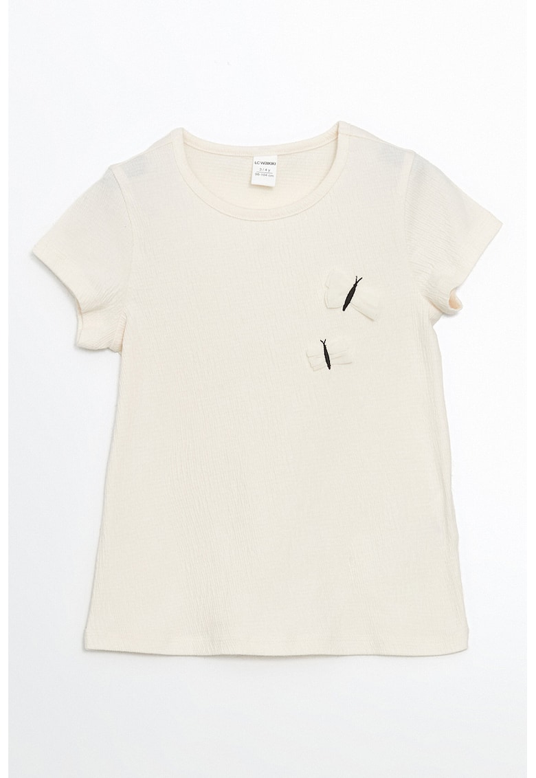 Tricou cu aplicatii cu fluturi - Alb murdar