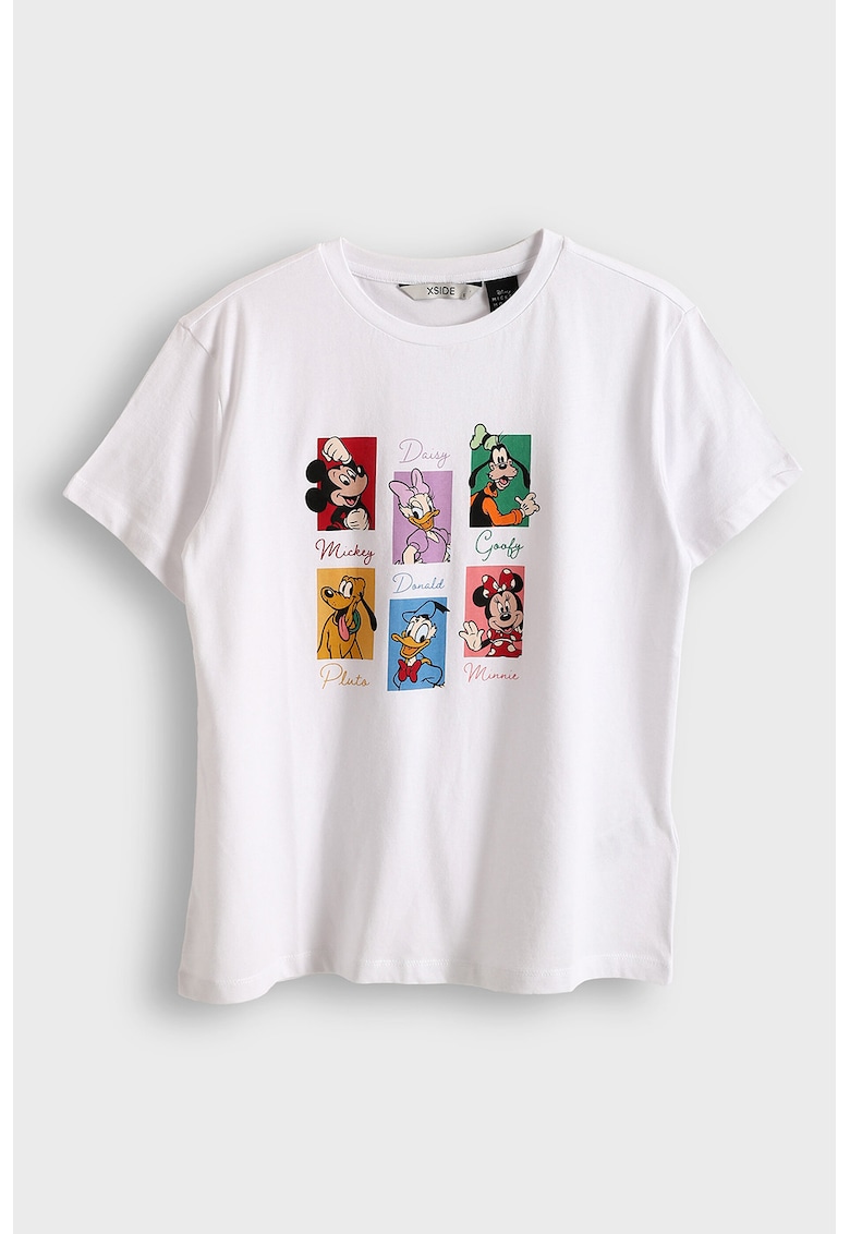 Tricou cu model grafic si decolteu la baza gatului - Rosu/Portocaliu mandarina/Alb optic